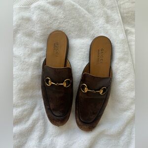 Classic brown leather and gold hardware Gucci slides